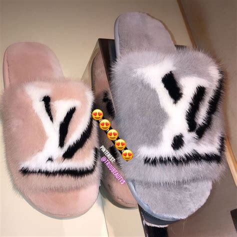 pink fuzzy louis vuitton slippers|Louis Vuitton slippers female.